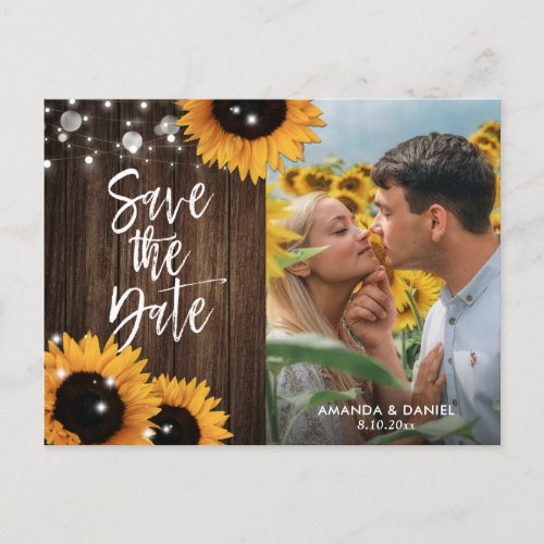 Rustic Wood Sunflower Save The Date Photo Postcard