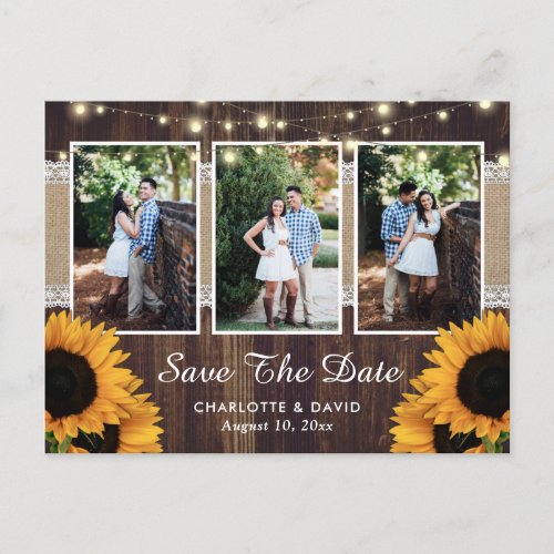 Rustic Wood Sunflower Save The Date Photo Postcard