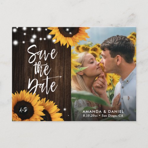 Rustic Wood Sunflower Save The Date Photo Postcard