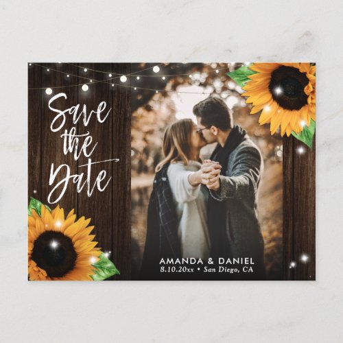 Rustic Wood Sunflower Save The Date Photo Postcard