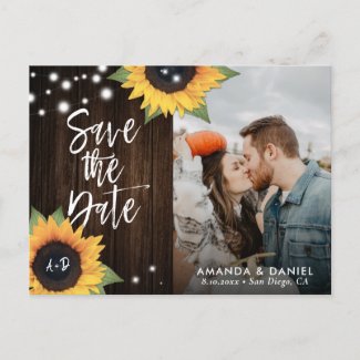 Rustic Wood Sunflower Save The Date Photo Postcard
