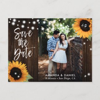 Rustic Wood Sunflower Save The Date Postcard