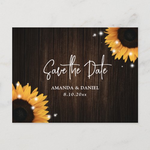 Rustic Wood Sunflower Save The Date Postcard