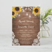 Rustic Wood Sunflower String Light Lace Mason Jars Invitation (Standing Front)