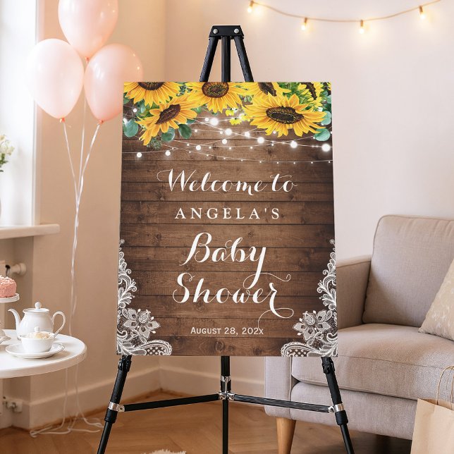 Rustic Wood Sunflower String Lights Baby Shower Foam Board (Creator Uploaded)
