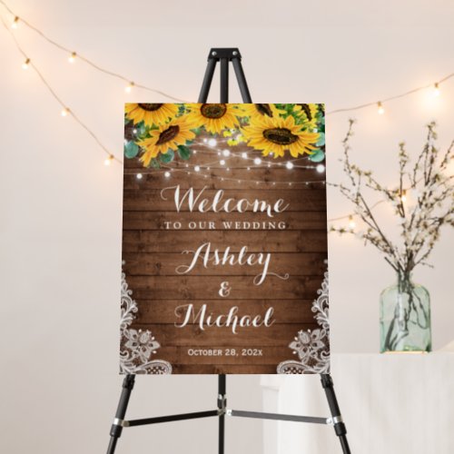 Rustic Wood Sunflower String Lights Wedding Foam Board - Rustic Wood Sunflower String Lights Wedding Sign Foam Board. 
(1) The default size is 18 x 24 inches, you can change it to other size.  
(2) For further customization, please click the "customize further" link and use our design tool to modify this template.