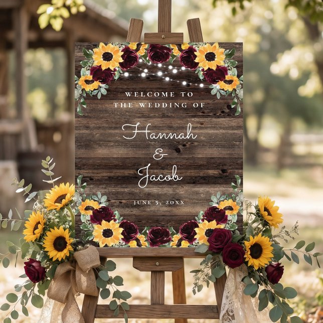 Rustic Wood Sunflower String Lights Wedding Foam Board (Creator Uploaded)