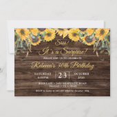 Rustic Wood Sunflower Surprise Birthday Party Invitation (Front)