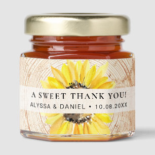 Rustic Wood Sunflower Sweet Thank you wedding Honey Jar Favors