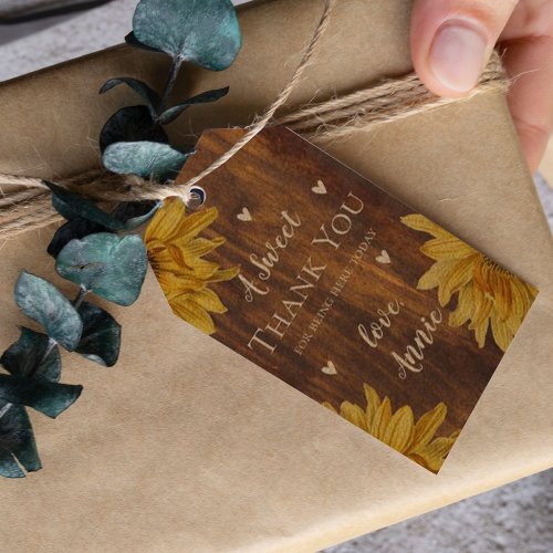 Rustic Wood Sunflower Thank you Bridal Shower Gift Tags