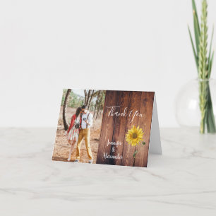 Rustic wood sunflower Thank You wedding card