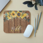 Rustic Wood Sunflower Watercolor Personalized Mouse Pad<br><div class="desc">This design was created though digital art. It may be personalized in the area provide or customizing by choosing the click to customize further option and changing the name, initials or words. You may also change the text color and style or delete the text for an image only design. Contact...</div>