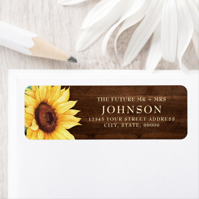 Rustic Wood Sunflower Watercolor Wedding Label (Insitu)