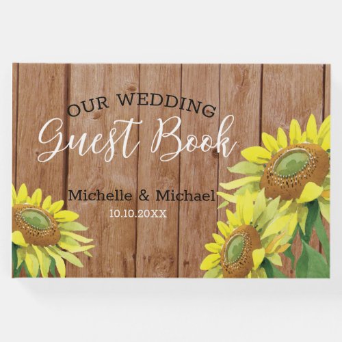 Rustic Wood Sunflower Wedding Couple Photo Guest Book
