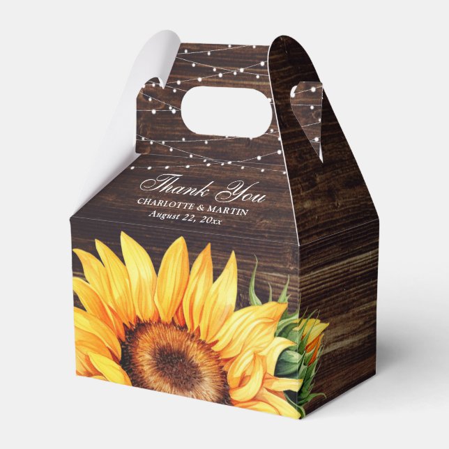 Rustic Wood Sunflower Wedding Favor Box (Front Side)