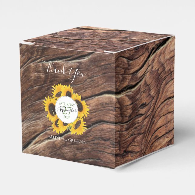 Rustic Wood & Sunflower Wedding  Favor Boxes (Front Side)
