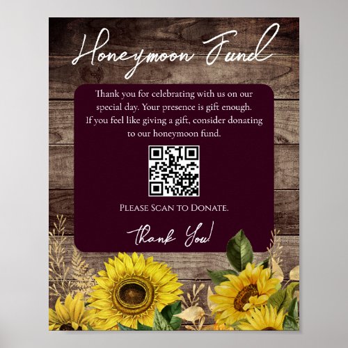 Rustic Wood Sunflower Wedding Gifts Sign