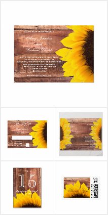 Rustic Wood Sunflower Wedding Invitations