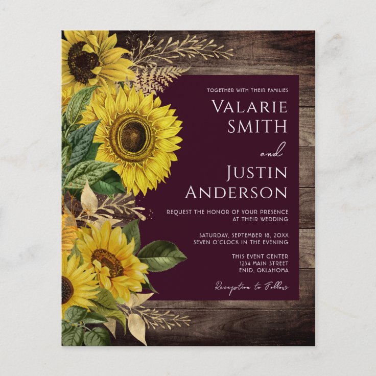 Rustic Wood Sunflower Wedding Invitations Flyer Zazzle 4775