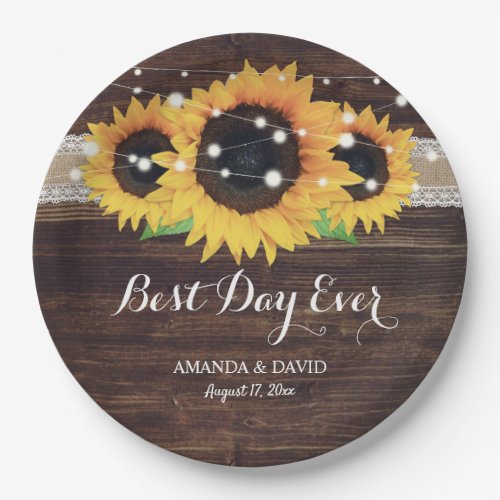 Rustic Wood Sunflower Wedding Paper Plates