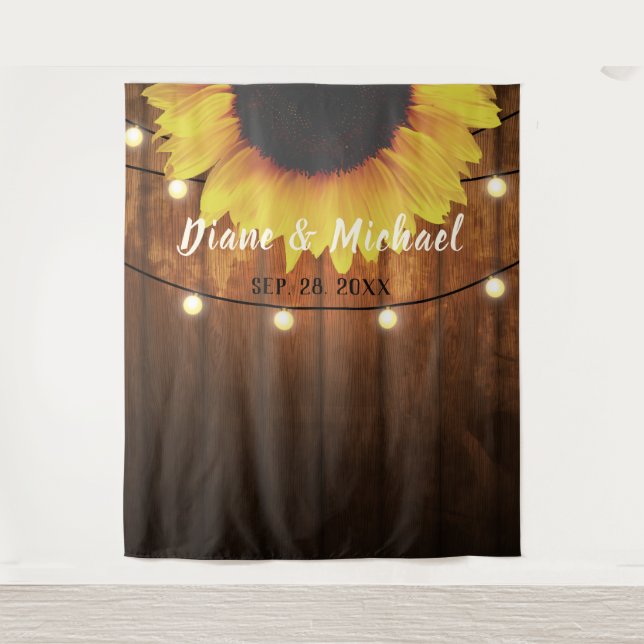 Rustic Wood Sunflower Wedding Photo Booth Backdrop (Front)