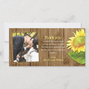 Rustic Wood Sunflower Wedding Photo Thank You Card