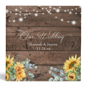 Rustic Wood Sunflower Wedding Planner Photo Album 3 Ring Binder