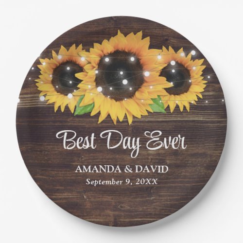 Rustic Wood Sunflower Wedding Plates