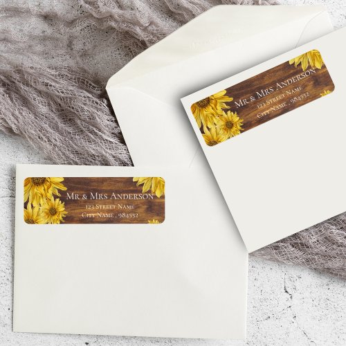 Rustic Wood Sunflower Wedding Return Address Label