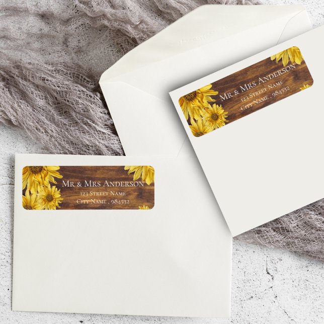 Rustic Wood Sunflower Wedding Return Address Label (Rustic Wood Sunflower Wedding Return Address Label)