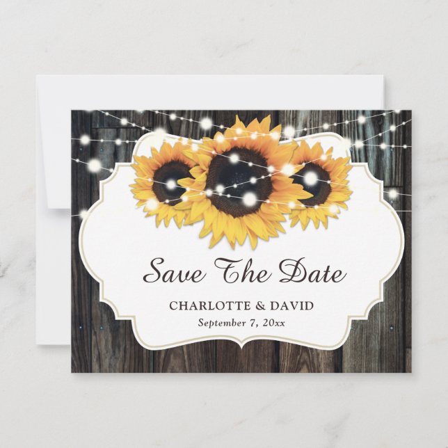 Rustic Wood Sunflower Wedding Save The Date Announcement (Front)