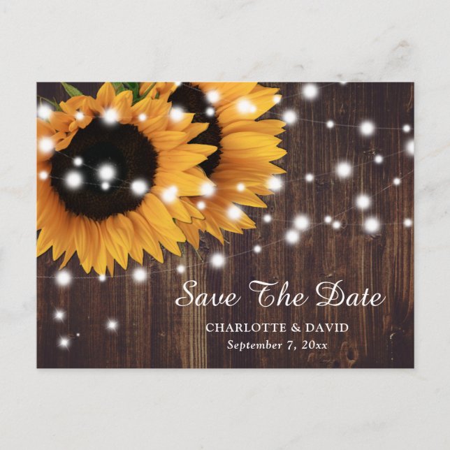 Rustic Wood Sunflower Wedding Save The Date Announcement Postcard (Front)