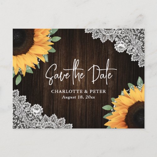 Rustic Wood Sunflower Wedding Save The Date Announcement Postcard
