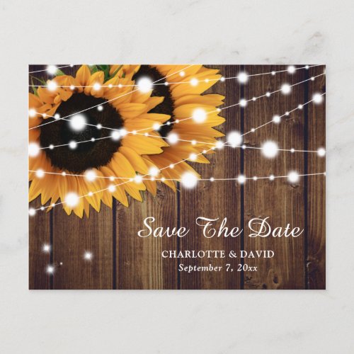 Rustic Wood Sunflower Wedding Save The Date Announcement Postcard