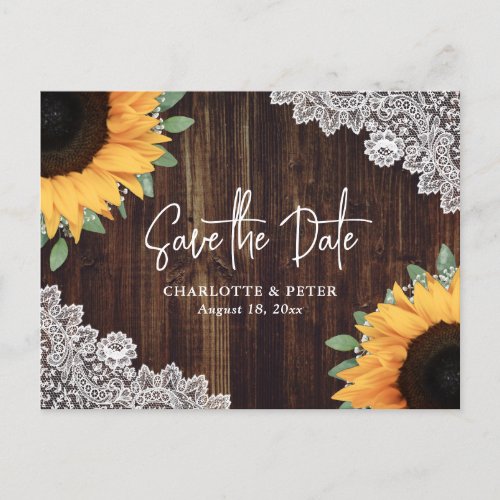 Rustic Wood Sunflower Wedding Save The Date Announcement Postcard