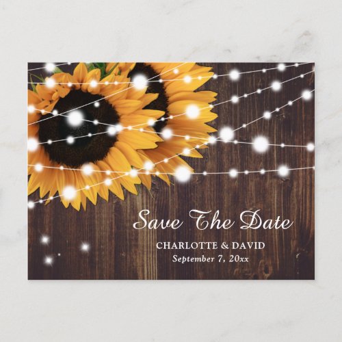 Rustic Wood Sunflower Wedding Save The Date Announcement Postcard