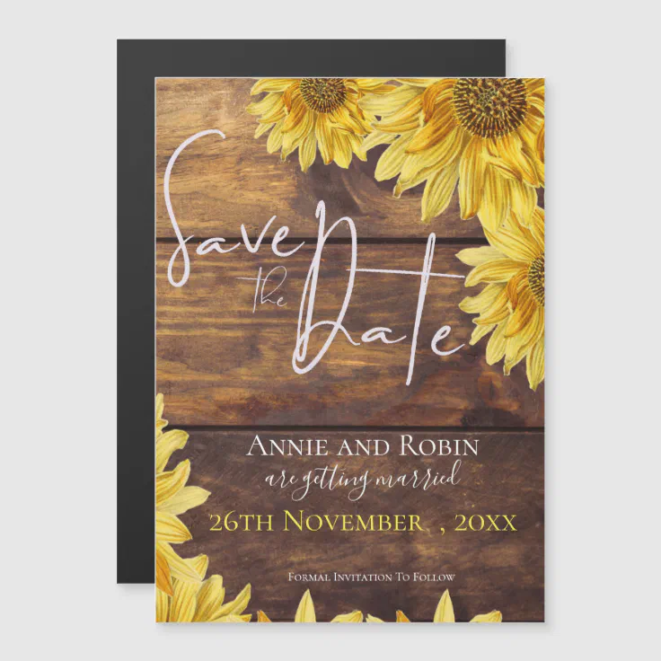 Rustic Wood Sunflower Wedding Save The Date Magnetic Invitation Zazzle