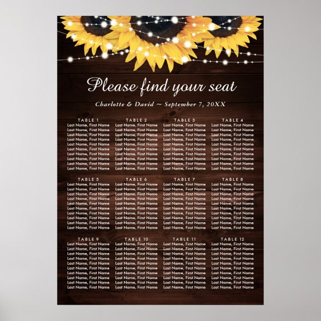 Rustic Wood Sunflower Wedding Seating Chart 12 (Front)