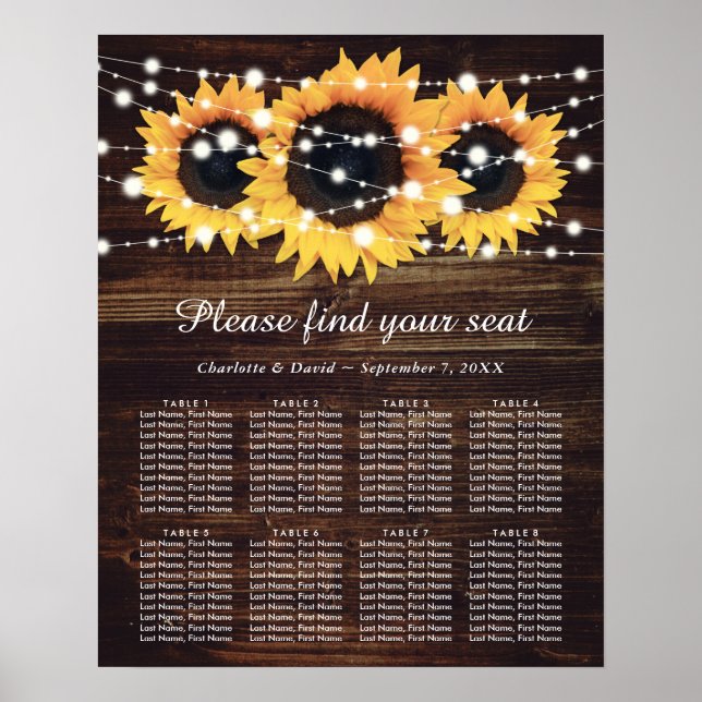 Rustic Wood Sunflower Wedding Seating Chart 8 (Front)