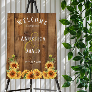 Rustic Wood Sunflower Wedding Sign