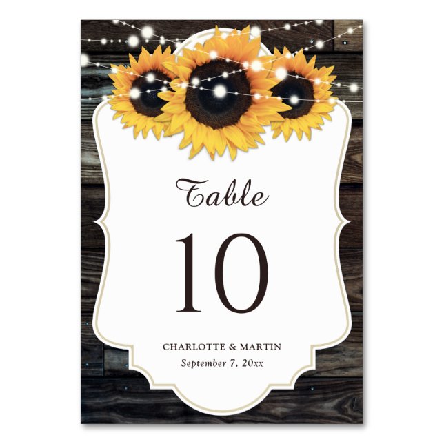 Rustic Wood Sunflower Wedding Table Number (Front)