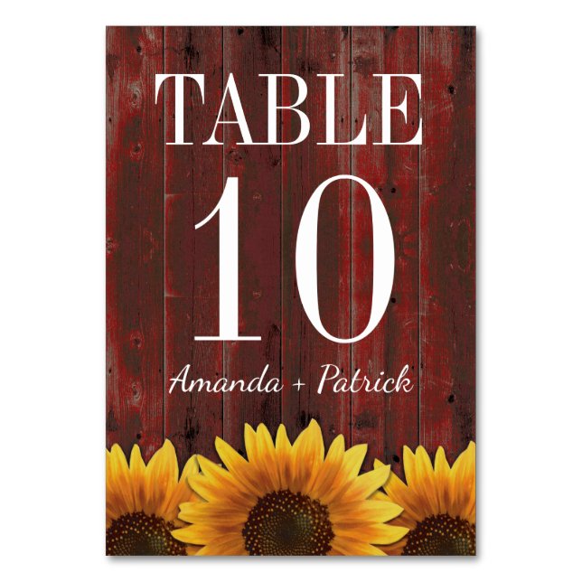 Rustic Wood Sunflower Wedding Table Number Cards (Back)