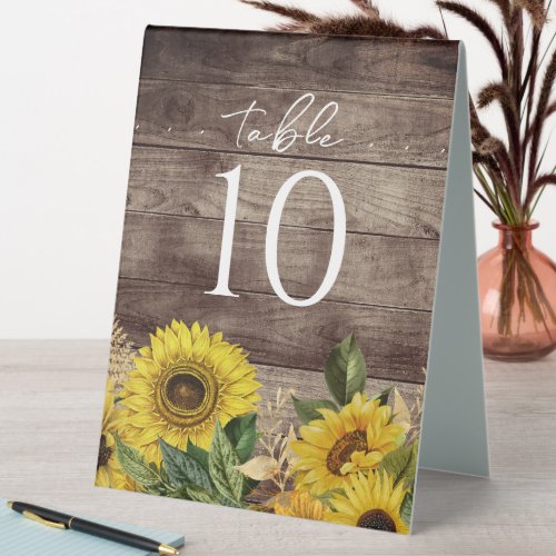 Rustic Wood Sunflower Wedding Table Number Table Tent Sign