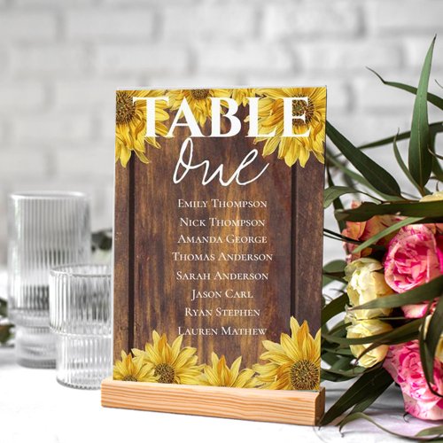 Rustic Wood Sunflower Wedding Table Seating Chart