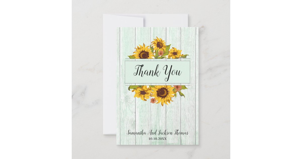 Rustic Wood Sunflower Wedding Thank You Card | Zazzle