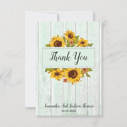 Rustic Wood Sunflower Wedding Thank You Card