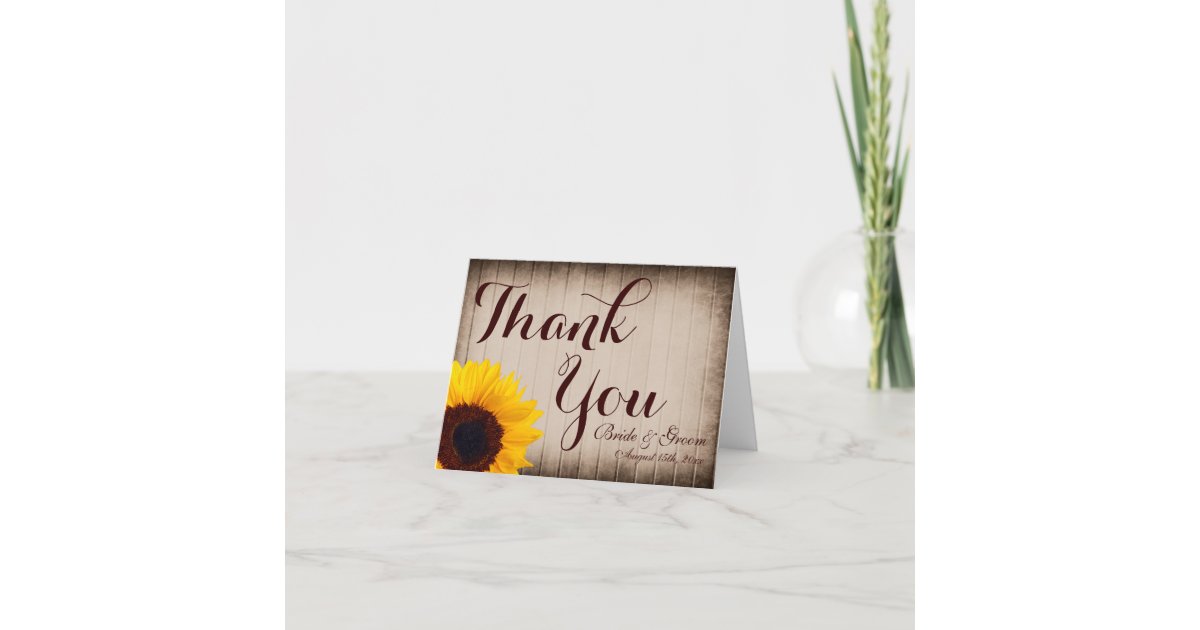 Rustic Wood Sunflower Wedding Thank You Cards | Zazzle