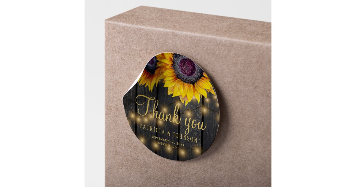 Rustic wood sunflower wedding thank you favor classic round sticker ...