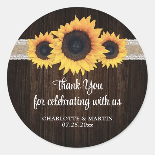 Rustic Wood Sunflower Wedding Thank You Stickers