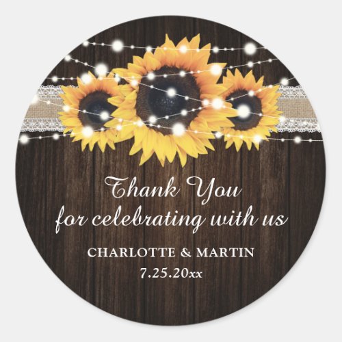 Rustic Wood Sunflower Wedding Thank You Stickers